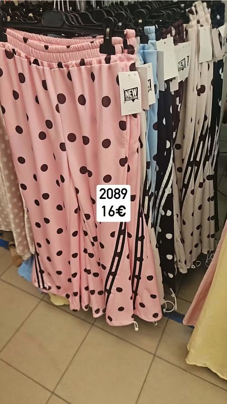 Bodkovane nohavice s pruzkami dole gumicka 2089