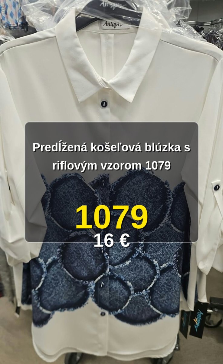 Predĺžená košeľová blúzka s riflovým vzorom 1079