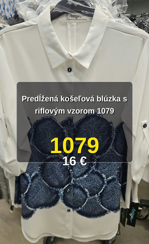 Predĺžená košeľová blúzka s riflovým vzorom 1079