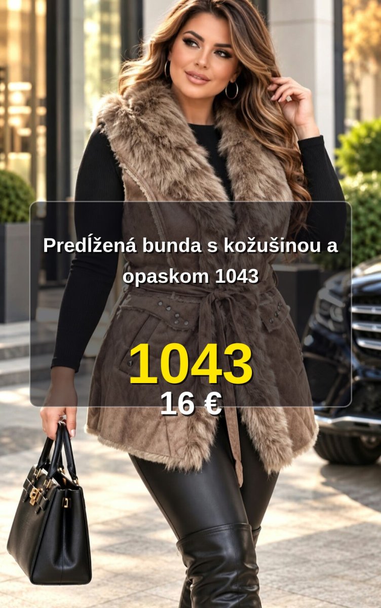 Predĺžená bunda s kožušinou a opaskom 1043