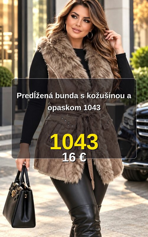 Predĺžená bunda s kožušinou a opaskom 1043