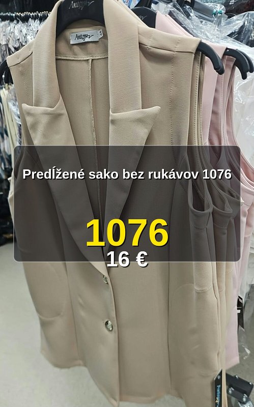 Predĺžené sako bez rukávov 1076