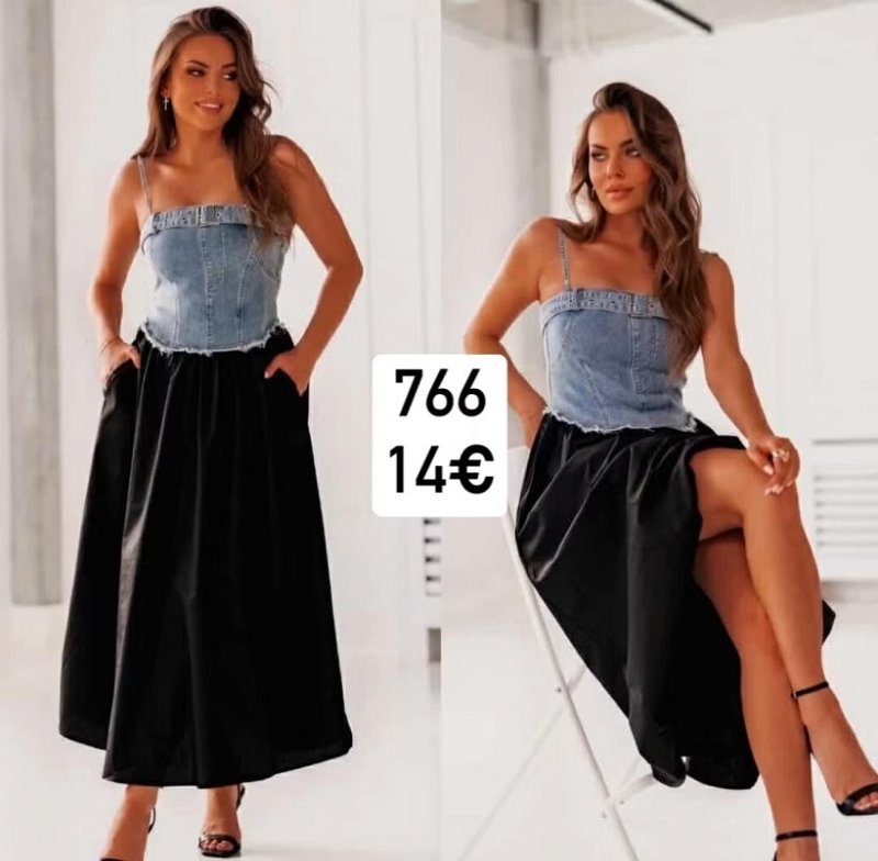 Riflové šaty s čiernou sukňou 766