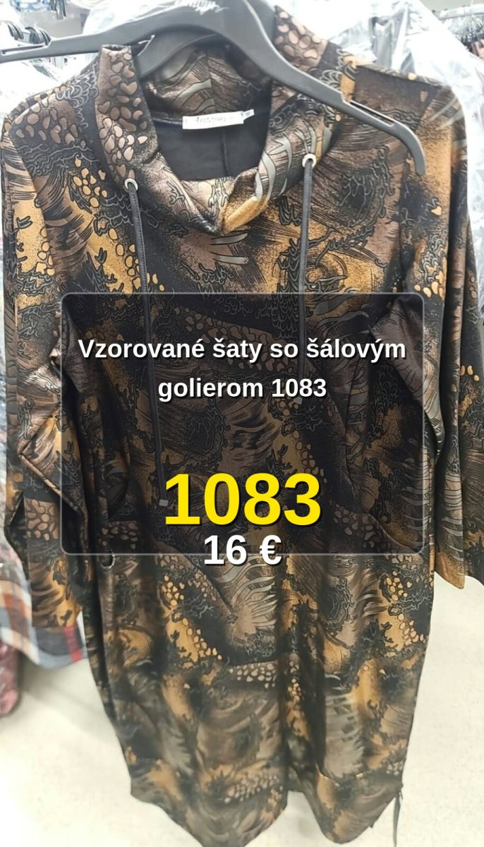 Vzorované šaty so šálovým golierom 1083