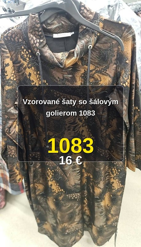 Vzorované šaty so šálovým golierom 1083