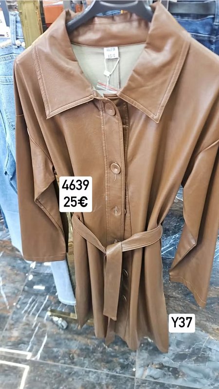 Kozeny kabat na gombiky s opaskom 4639