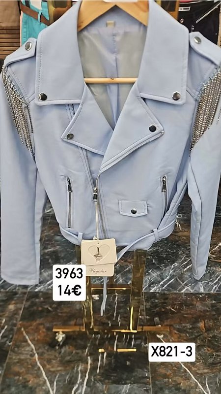 Svetlomodra kozena bunda na zips 3963