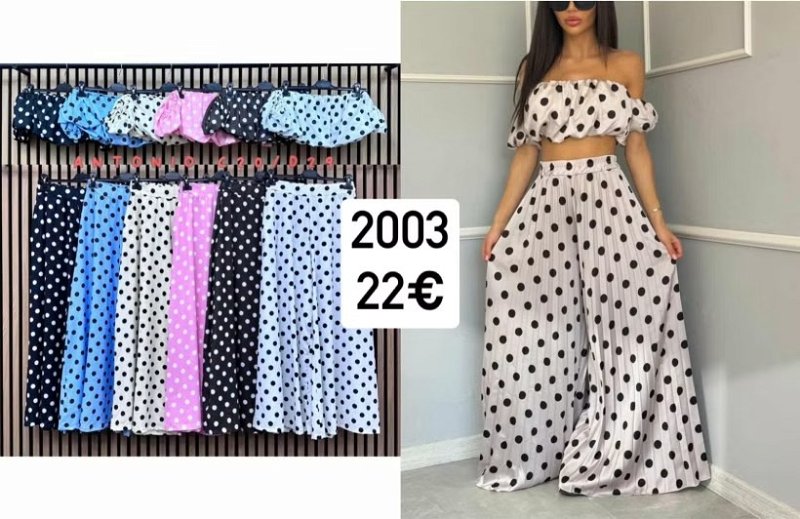 Bodkovany nohavicovy komplet spanielkovy croptop 2003