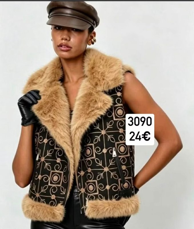 Vzorovana vesta bez rukavov s kozusinou 3090