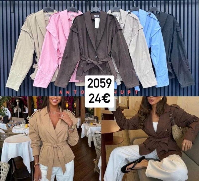 Jednofarebna bunda s opaskom na viazanie 2059