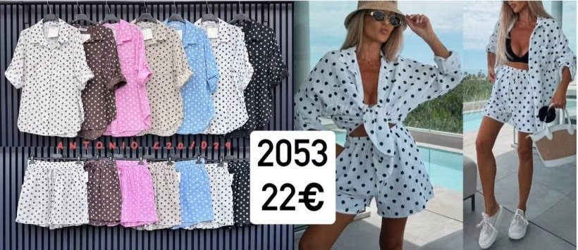 Kratasovy bodkovany komplet s koselovym topom 2053